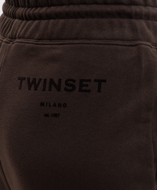 Twinset Коричневые спортивные брюки с фактурным логотипом 262TP272C изображение 5