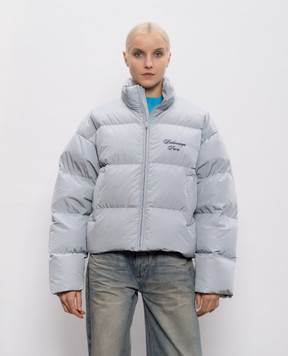 Balenciaga Сірий укорочений пуховик з вишивкою логотипа 857741TPQ38