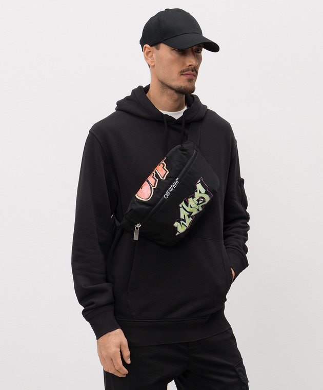 Off-White Чорна поясна сумка з брендовим логотипом OMNO037F25FAB001 зображення 2