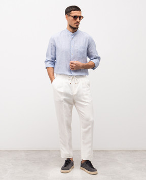 Agnona Голубая рубашка из льна в полоску TD07U3YR3002