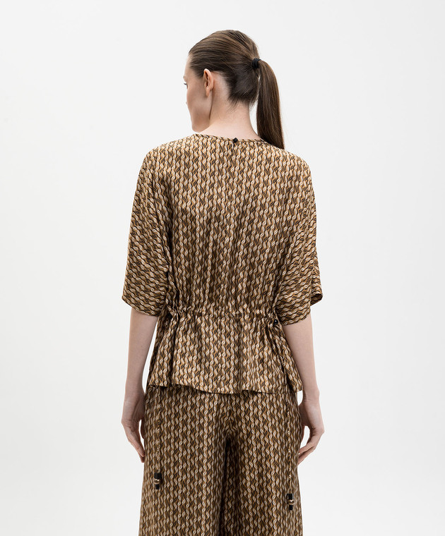 Max Mara Коричневая блуза NORDICA из шелка в принт MXMNORDICA изображение 4