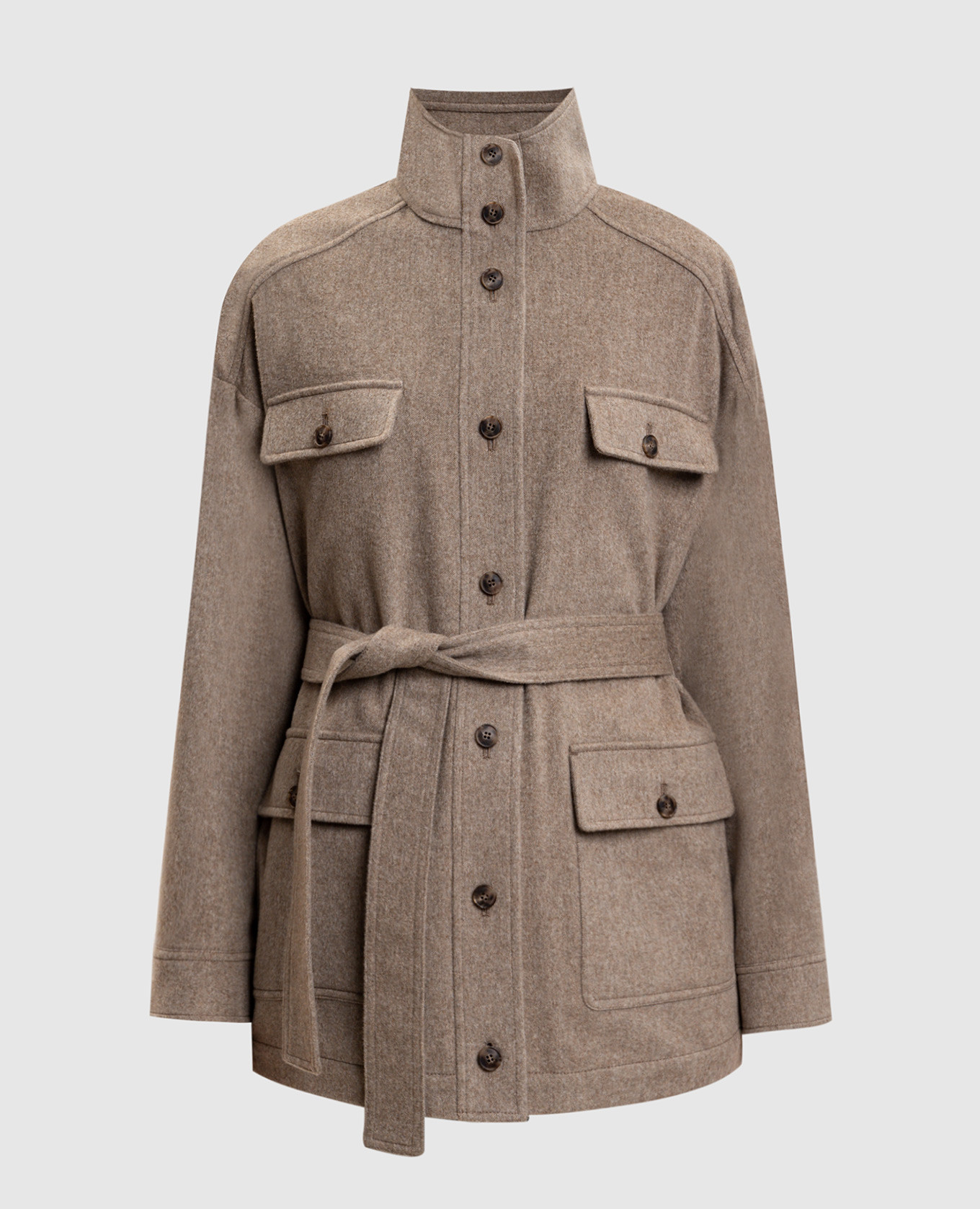 

Бежевая куртка из кашемира с поясом, Бежевый, Куртки