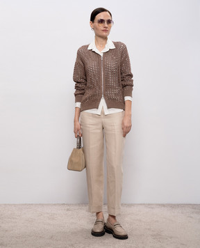 Peserico Коричневий ажурний кардиган з паєтками A99077F0709110