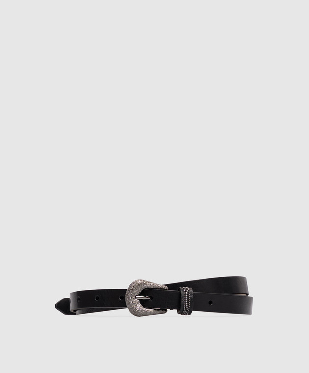 Brunello Cucinelli Чорний шкіряний пояс з ланцюжком моніль M0DAYC150