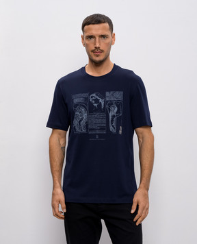 Brunello Cucinelli Синя футболка з брендовим принтом M0B138517
