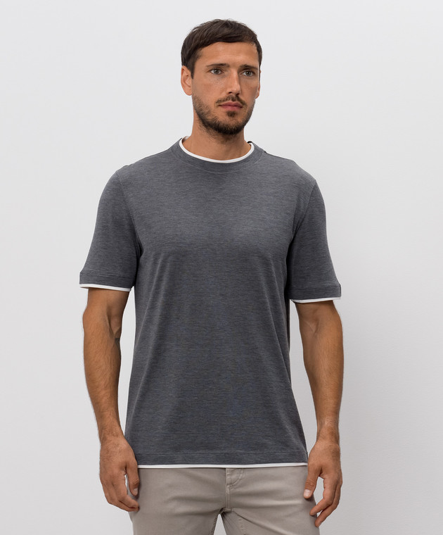 Brunello Cucinelli Серая футболка с шелком MH8367427 изображение 3