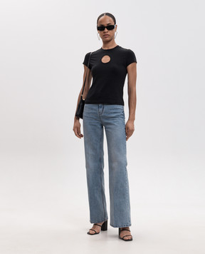 Off-White Чорна футболка з фігурним вирізом 2FA00444T