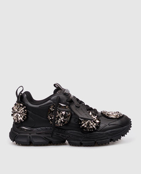 Off-White Черные кожаные кроссовки Be Right Back с кристаллами OWIA289Z26LEA003