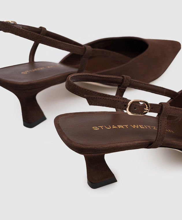 Stuart Weitzman Замшеві слінгбеки VINNIE коричневого кольору SJ433 зображення 5