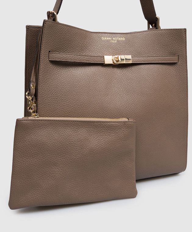 Gianni Notaro Коричневая кожаная сумка DOLLARO с принтом логотипа 255DOLLAROORO изображение 4