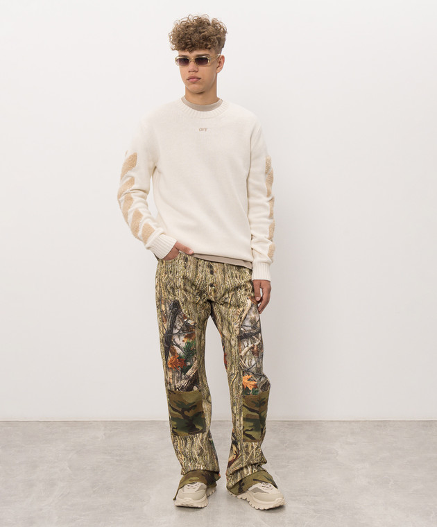 Off-White Светр кольору айворі з вовною 44MHE087F26K002 зображення 2