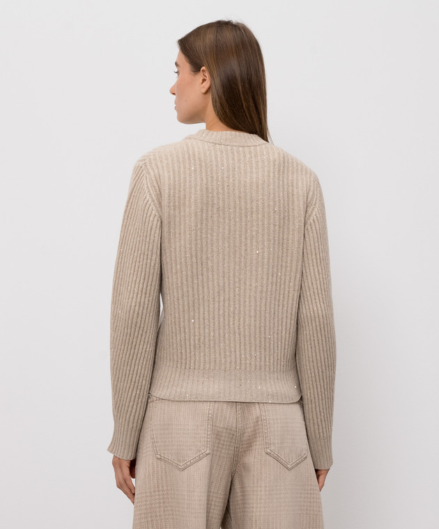 Brunello Cucinelli Бежевый свитер из кашемира и шерсти MBM753500P изображение 4