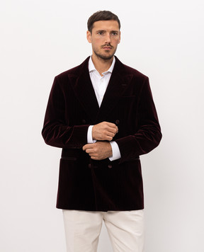 Brunello Cucinelli Бордовий двобортний оксамитовий смокінг-піджак MV463GS22