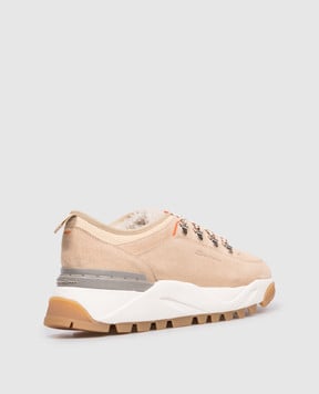 Santoni Бежеві замшеві кросівки на хутрі з логотипом WBIH61432BTGPNOY