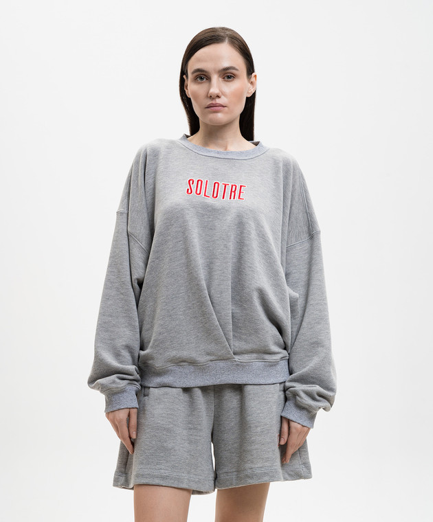 Solotre Серый меланжевый свитшот с вышивкой логотипа M1AB0151 изображение 3