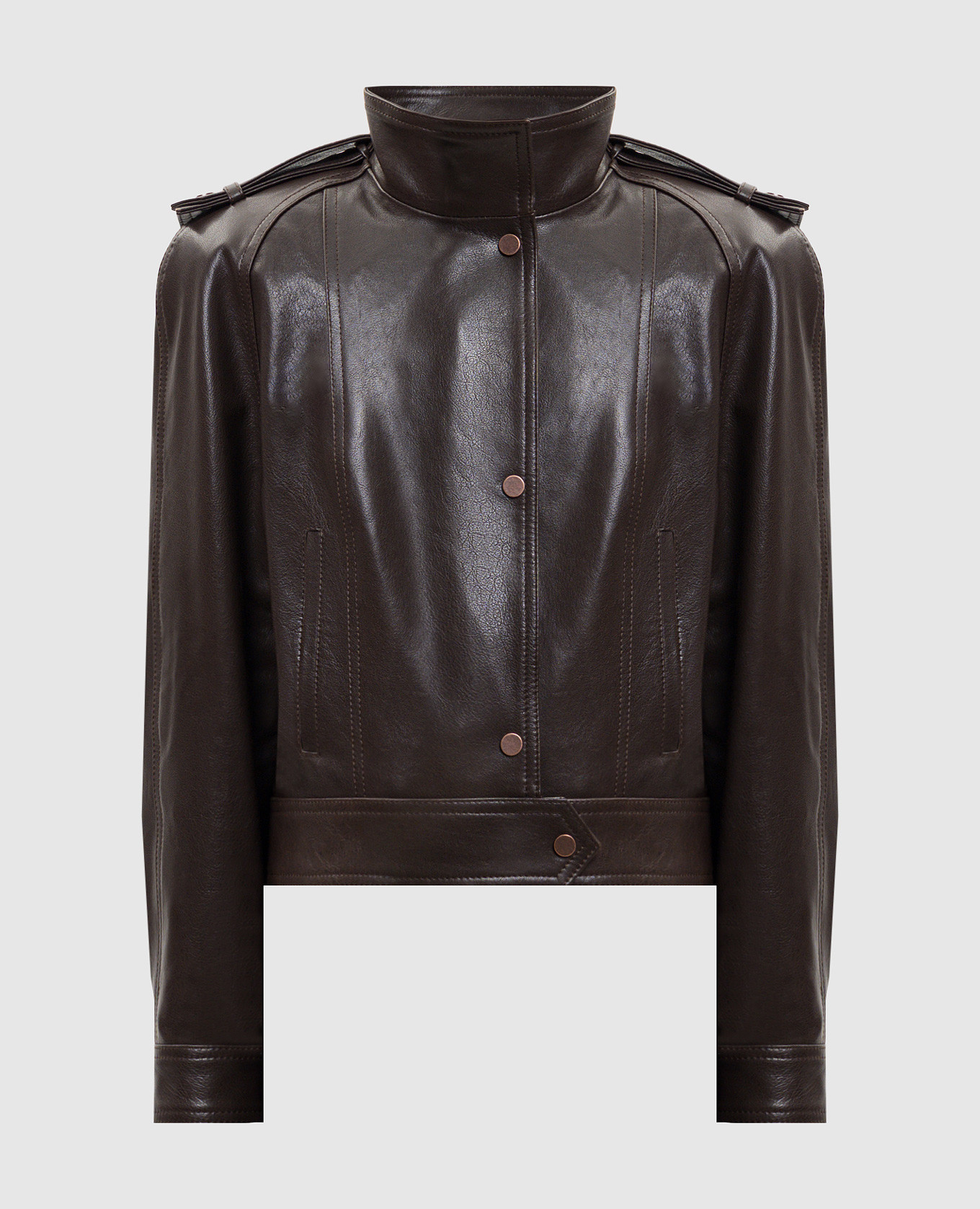 

Коричневая кожаная куртка с акцентными плечами, Коричневый, Кожаные куртки