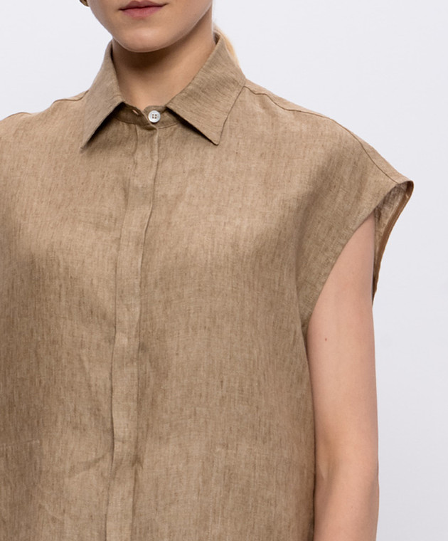 Herno Коричнева сорочка з льону без рукавів CM000049D17105Z зображення 5