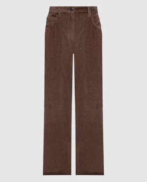 Brunello Cucinelli Коричневые вельветовые брюки с цепочкой мониль MP180P9075