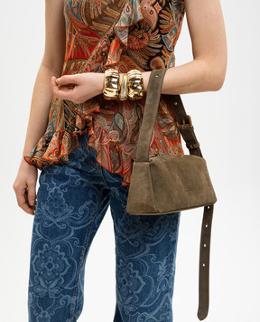 Christian Villa Замшевая сумка цвета хаки с тиснением логотипа 06449