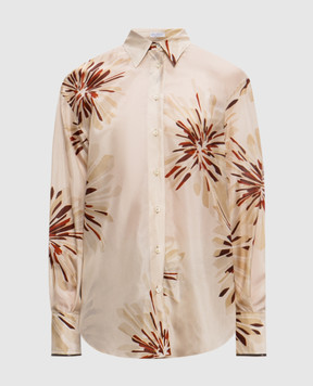 Brunello Cucinelli Бежева блуза із шовку в брендовий принт MQ967RH206