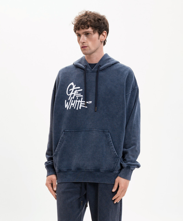 Off-White Синє худі з брендовим принтом 44MBB085S26F007 зображення 3