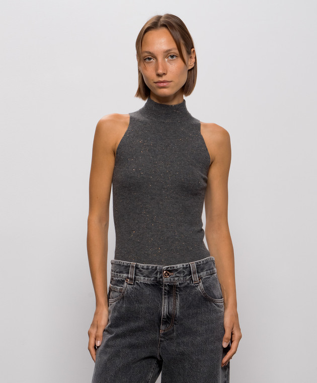 Brunello Cucinelli Серый топ в рубчик M9A822204 изображение 3