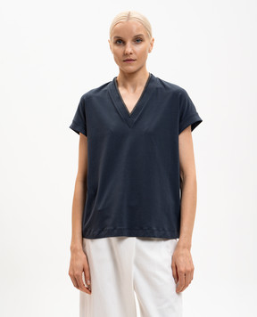 Brunello Cucinelli Синя футболка з ланцюжком моніль MPT18BD222