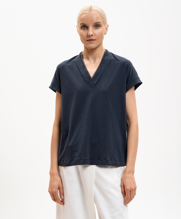 Brunello Cucinelli Синяя футболка с цепочкой мониль MPT18BD222 изображение 3