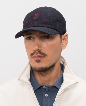Brunello Cucinelli Синяя кепка из льна с вышивкой логотипа MH2489850