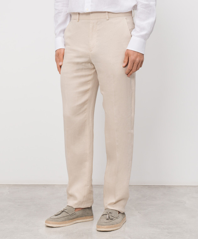 Agnona Бежеві штани з льону T710U1YU3049 зображення 3