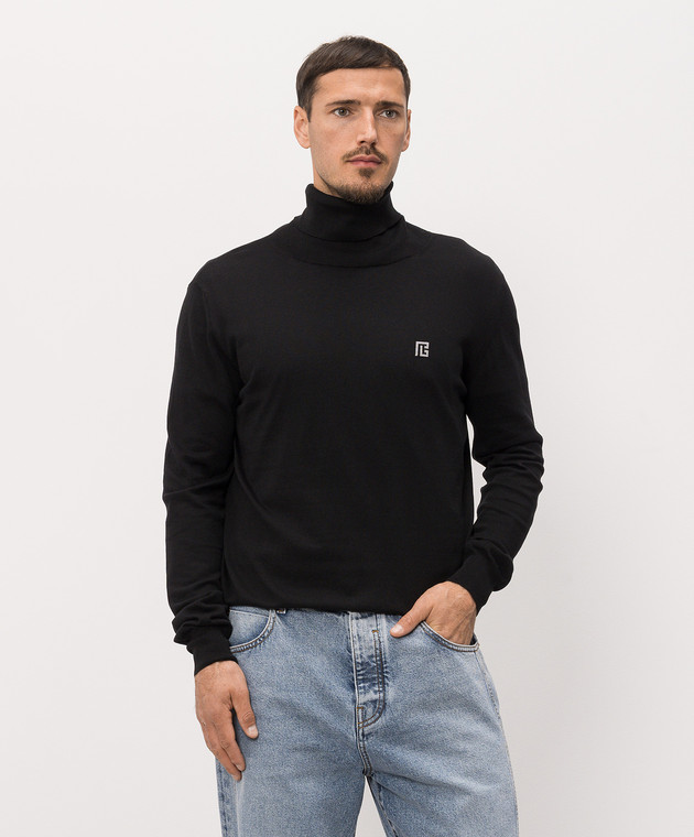 Balmain Чорний гольф із шовком з емблемою HH1KH050KJ53 зображення 3