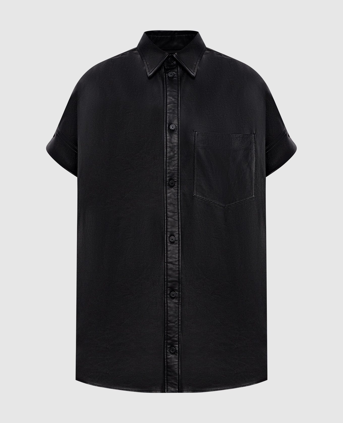 

Черная кожаная рубашка с короткими рукавами, Черный, Рубашки