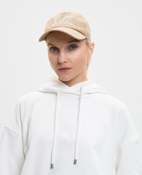 Max Mara Бежева кепка MXARIBALDO з вишивкою монограми логотипа MXARIBALDO