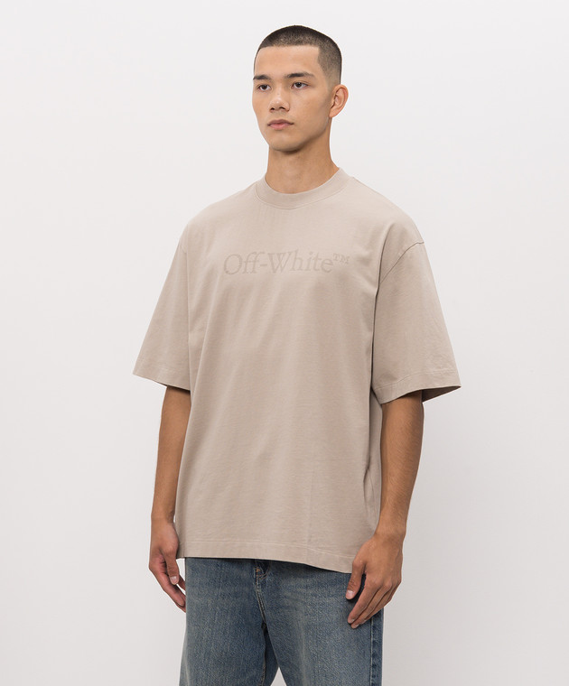 Off-White Бежевая футболка с принтом логотипа 44MAA120S26J00H изображение 3