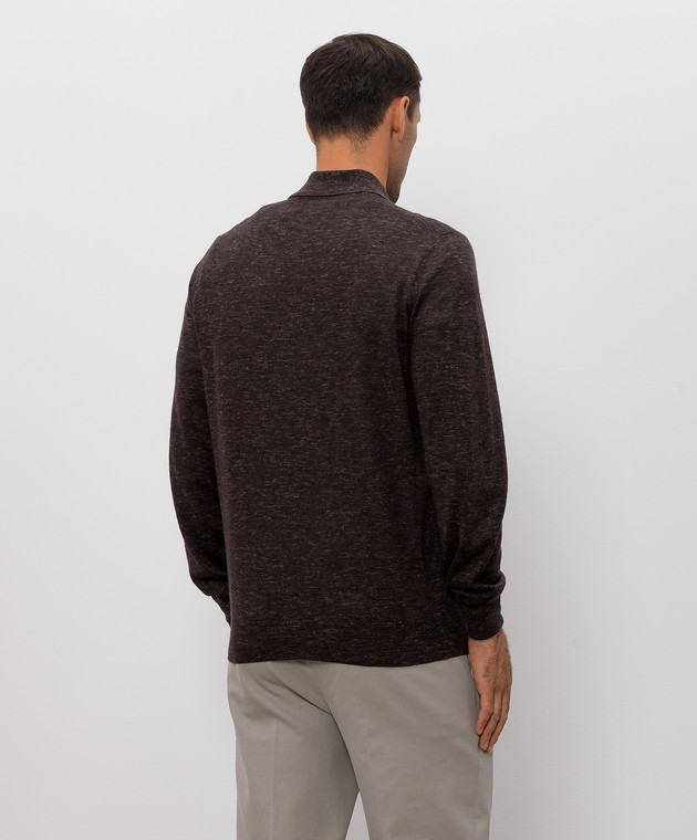 Brunello Cucinelli Коричневое поло из кашемира, шелка и льна MSY00295 изображение 4