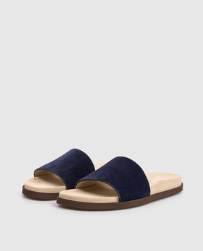 Brunello Cucinelli Сині замшеві шльопанці MZUSOLY236