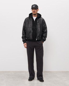 Iceberg Чорний шкіряний бомбер з брендовою нашивкою ZO116805