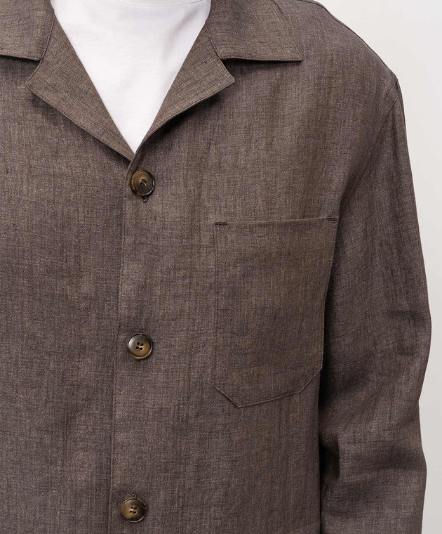 Canali Коричневая рубашка из льна AE0595831023 изображение 5