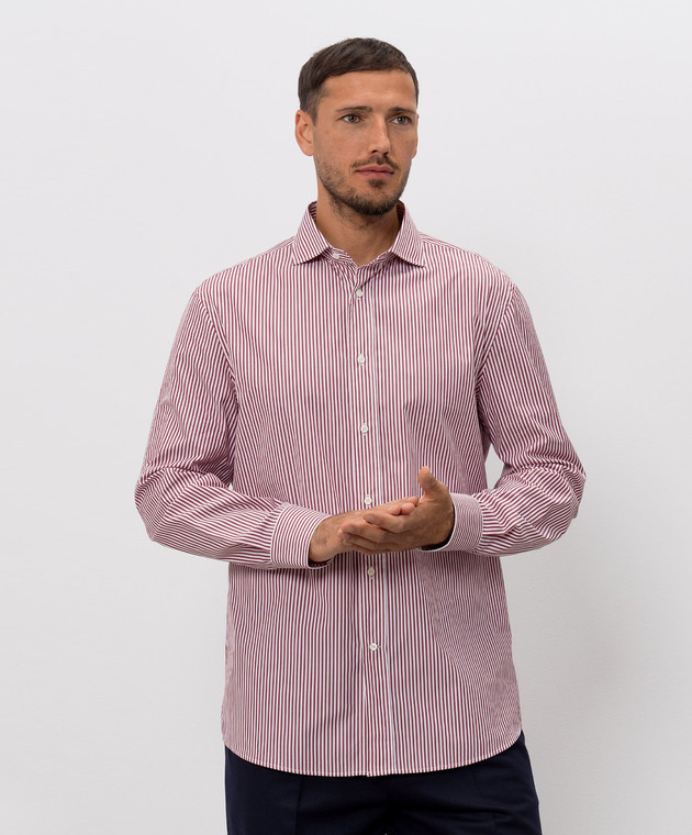 Brunello Cucinelli Бордовая рубашка в полоску MY6490627 изображение 3