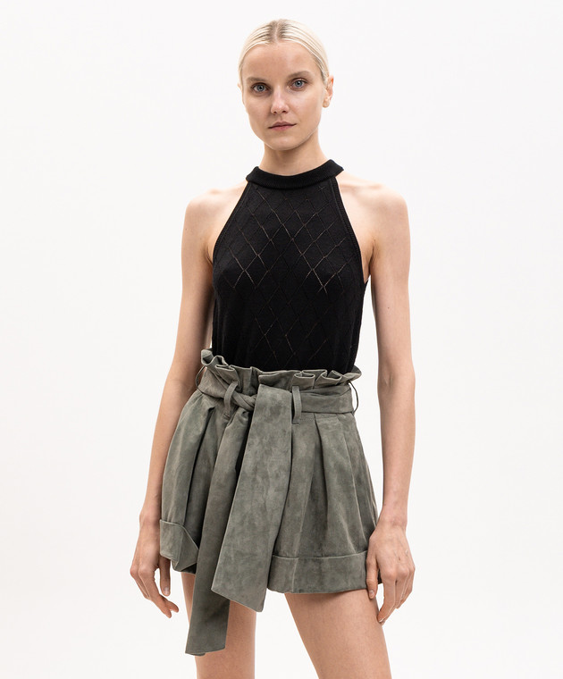Balmain Черный топ с шерсти в геометрический узор HF1AE089KJ99 изображение 3