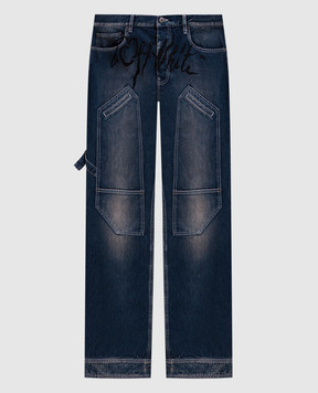 Off-White Синие джинсы-карго с эффектом потертости 44XYA196S26D002