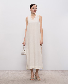 Peserico Бежева сукня з льону з ланцюжком моніль S0216802647