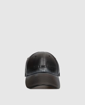 Balenciaga Черная кожаная кепка с вышивкой логотипа A0097Z4G9B5