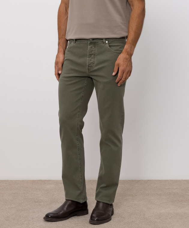 Brunello Cucinelli Джинсы цвета хаки с вышивкой эмблемы M277PB3210 изображение 4