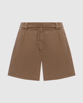 Brunello Cucinelli Коричневые джинсовые шорты с леном с цепочкой мониль ML996P5761