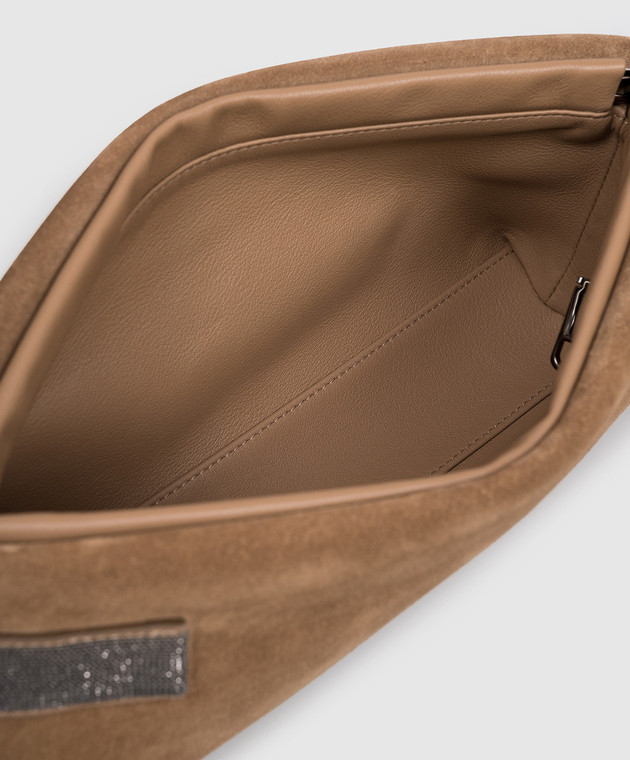 Brunello Cucinelli Коричневий замшевий клатч з ланцюжком моніль MBDLD2785 зображення 4