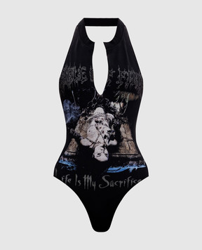 Vetements Черное боди в принт с открытой спиной WH27BO207B