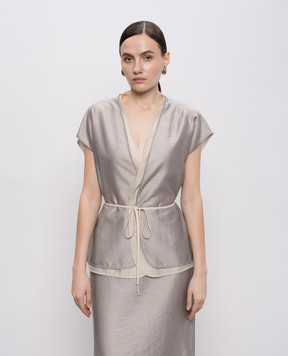 Peserico Сірий кардиган на запах з ланцюжком моніль E03043A8867B