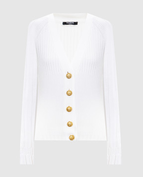 Balmain Білий кардиган з брендовою фурнітурою GF1KL166KJ45