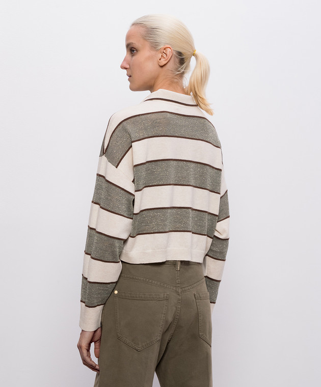 Brunello Cucinelli Поло з вовни, кашеміру та шовку в смужку M16221605 зображення 4